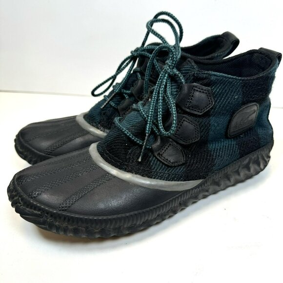 Sorel Duck Boots Womens 8.5 Out N About Plus Rain Blue Plaid Ankle NL3931-010 - Picture 5 of 9